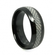 8mm Dome Men's Ladies Unisex Ceramic Ring Aniversary/engagement/wedding Band w/ White Carbon Fiber Inaly Polished Shiny (Size 6,7,8,9,10,11 Selectable) Size 11