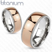 TIR-0006 Grooved Solid Titanium Edges with Rose Gold IP Dome Center Band Ring; Comes With Free Gift Box (10)