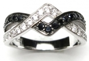 Platinum Plated 925 Sterling Black and White CZ Band Ring Size 9