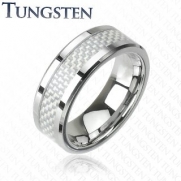 Tungsten Carbide Ring with White Carbon Fiber Center Inlay 8mm; Comes With Free Gift Box (12)