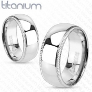 TIR-0030 Solid Titanium Line Grooved Edge with Dome Center Band Ring (5)