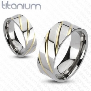 TIR-0024 Solid Titanium Diagonal Multi-Groove Gold IP Band Ring; Comes With Free Gift Box (5)