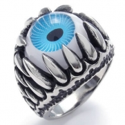 KONOV Jewelry Stainless Steel Gothic Dragon Claw Devil Eye Biker Men's Ring, Blue Silver - Size 10