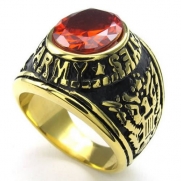 KONOV Jewelry Mens CZ Stainless Steel Ring, Eagle Hawk US ARMY, Red Gold, Size 8