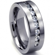 8 MM Men's Titanium ring wedding band with 9 large Channel Set CZ Sz 8.5