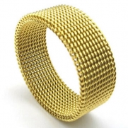 KONOV Jewelry 8mm Flexible Stainless Steel Screen Mens Womens Ring, Woven Mesh Band, Gold - Size 12