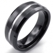 KONOV Jewelry Mens Tungsten Ring, 8mm Classic, Black Silver, Size 12