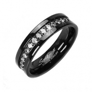 Solid Titanium Black IP ION White CZ Eternity Wedding Band Mens and Womens Ring (Sz 13)