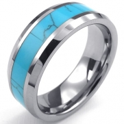 KONOV Jewelry Mens Tungsten Ring, Classic Band, Silver Blue, Size 7