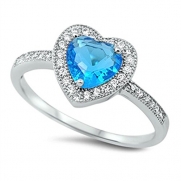 VE-01055 Sterling Silver Blue Topaz Color Heart Cubic Zirconia CZ Halo Wedding Ring (4)