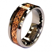 18K Rose Gold Plated Celtic Dragon 8mm Wide Tungsten Carbide Wedding Band Ring