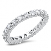 3.50MM Sterling Silver 925 Cubic Zirconia CZ Eternity Engagement Wedding Band Ring Sz 8