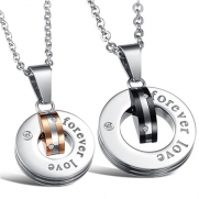 His & Hers Titanium Stainless Steel Couple Necklace Forever Love Engraved Pendants