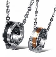 His & Hers Titanium Stainless Couple Necklace Double Rings Pendant