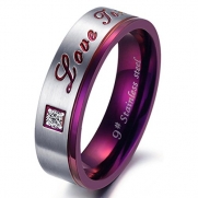 Men's Wide 6mm Love Token Stainless Steel Bands Ring CZ Silver Purple Valentine Love Couples Promise Engagement Wedding Size8