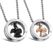 His & Hers Titanium Stainless Steel Couple Necklace Keep Me In Your Heart the Angel Pendants