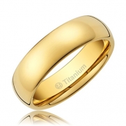 Cavalier Jewelers 5MM Titanium Ring Wedding Band 14K Gold-Plated with Polished Finish [Size 6.5]