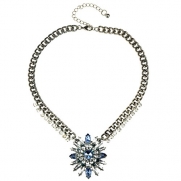 Btime Lady Simple Blue Flower Alloy Rhinestone Necklace