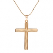 Romantic Time Snake Skin 18k Rose Gold Devout Christian Cross Hinged Clip Pendant Beaded Chain Necklace