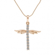 Romantic Time Royal Dragonfly Angel's Wings Aligned Diamonds 18k Rose Plating Gold Pendant Necklace