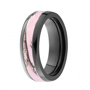 Pink Women`s Camo Black Titanium Hunting Wedding Band Ring #PRW1 (Size Women 6)