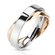 STR-0081 Stainless Steel Combination of Simple Band Ring with Rose Gold IP Faceted Ring (5)