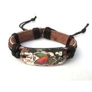 Modern Fantasy Christmas Reminiscence Watermark Color Butterfly Retro Leather Weave Bracelet (Brown)