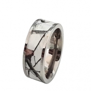 Unisex Titanium Snow Camo White Wedding Ring Band Camouflage Outdoor RWC9 (Size Women 5)