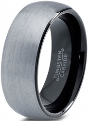 Cyber Week Sale! Tungsten Wedding Band Ring 8mm for Men Women Comfort Fit Black Enamel Domed Round Brushed Lifetime Guarantee Size 7