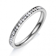 Dora Collection 316L Stainless Steel 2mm Fashion White Full AAA Cubic Zirconia Wedding Engagement Eternity Band Ring (Silver Color). Best gift for Valentine's Day, Mother's Day, Birthday, and Last Forever!