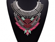 Girl Era Multi-Leaves Turquoise Jewelry Necklace Hot Fashion Filigree Necklaces(pink)