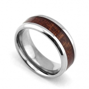 White Beveled Titanium Rings Inlaid Wood Wedding Bands 8mm Matching Couple Tungsten Rings with Polished Edges and Comfort Fit Interior for Women/Men, Christmas Gift for Boyfriend/Girl Friend, Couple Matching Wide Rings with Grooves, Tail Ring Thumb Ring (