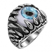 SunIfSnow Men's Super Cool Talons and Fangs Blue Devil's Eyes Titanium Steel Rings 11