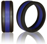 Silicone Wedding Band by Knot Theory (Black with Blue Line, Size 7.5-8) ★8mm Striped Band for Superior Comfort, Style, and Safety