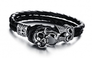 Titanium Steel Jewelry Fashion Creative Devil Skull Rock Leather Bracelet(21.5cm)