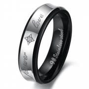 Men - Size 9 - KONOV Jewelry Fashion Titanium Stainless Steel Forever Love Couples Promise Ring Mens Womens Ladies Engagement Wedding Bands with Cubic Zirconia, Color Black Silver (with Gift Bag)